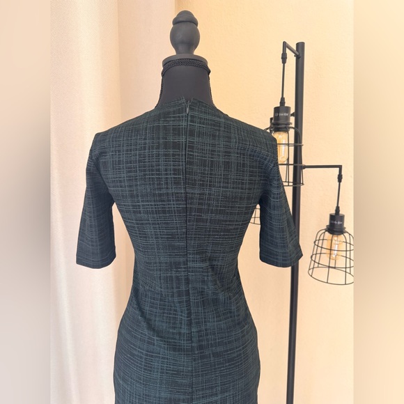 Theory Dress Women's 0 Green Black Crosshatch Rijik Short Sleeve Sheath Stretch - Picture 7 of 8